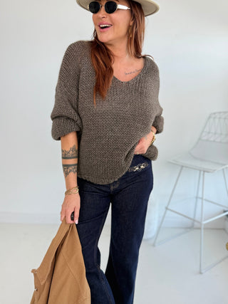 Alpaka Strickpullover in Taupe. Verarbeitung mit Wolle und Alpaka für Damen in Onesize 36-42 - Levelone GmbH & Co. KG