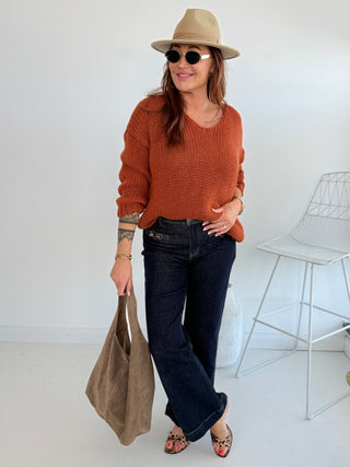 Alpaka Strickpullover in Rostbraun. Verarbeitung mit Wolle und Alpaka für Damen in Onesize 36-42 - Levelone GmbH & Co. KG
