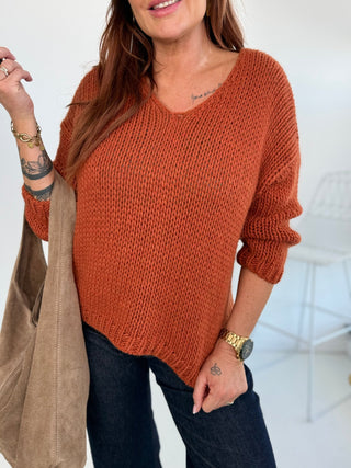 Alpaka Strickpullover in Rostbraun. Verarbeitung mit Wolle und Alpaka für Damen in Onesize 36-42 - Levelone GmbH & Co. KG