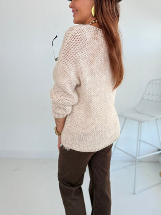 Alpaka Strickpullover in Beige. Verarbeitung mit Wolle und Alpaka für Damen in Onesize 36-42 - Levelone GmbH & Co. KG