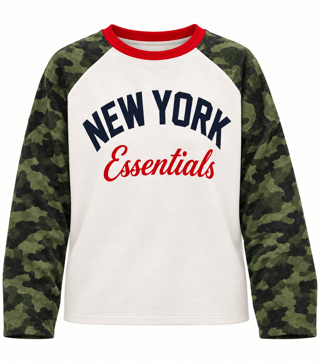 Langarmshirt in Creme-Dunkelgrün mir Rot abgesetzt, Rundhalsausschnitt, Camouflage an den Ärmeln - Levelone GmbH & Co. KG
