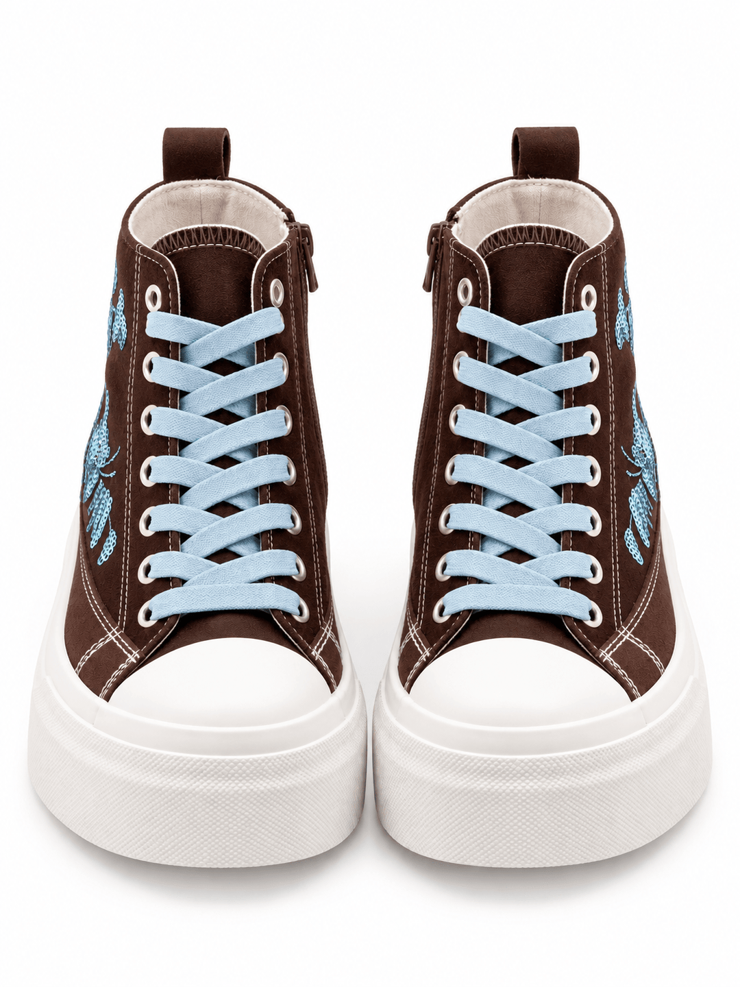 Sneaker in Braun, mit Eisblauen Pailletten dekoriert, - Levelone GmbH & Co. KG