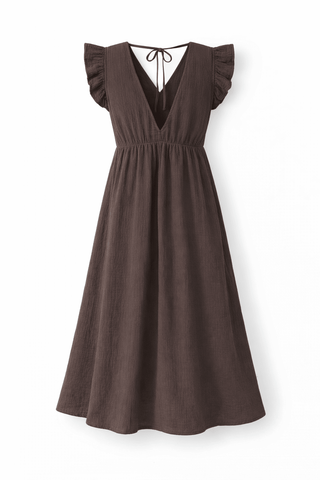 Musselin Kleid in Dunkelbraun