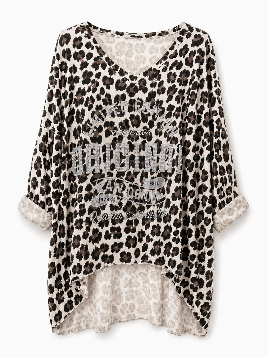 Leo-Langarmshirt in Beige/ Schwarz/ Taupe. Vorne etwas kürzer geschnitten ! Bei Levelone für Damen in Einheitsgrößen 36-42 - Levelone GmbH & Co. KG