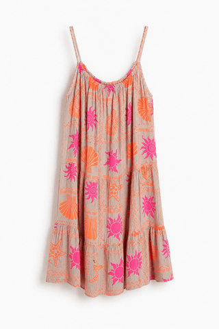 Musselinkleid mit Muster in Beige-Pink-Orange