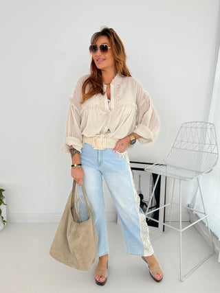blaue Jeanshose mit Netzbesatz - Levelone GmbH & Co. KG