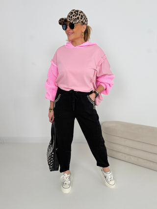 Hoodie mit Ziernähten in Rosa