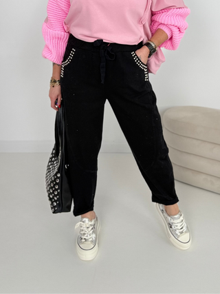 Stretch Jeanshose Schwarz mit Applikationen