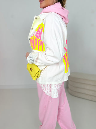 Jeansjacke in Weiss mit Print