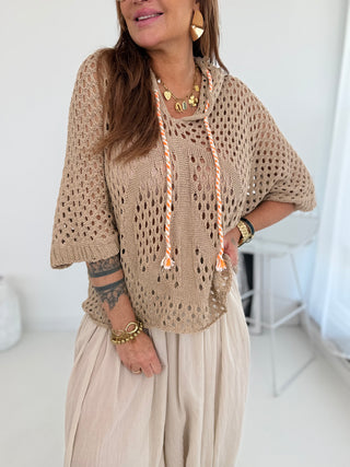 Häkel Pullover Beige | Damen Einheitsgröße 36-42 | Levelone