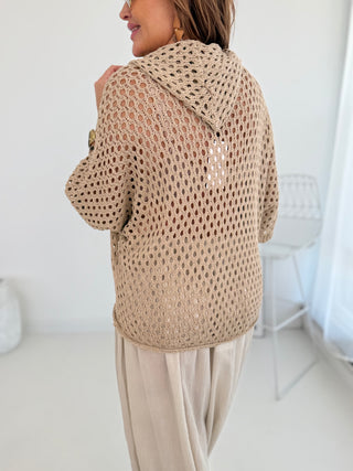 Häkel Pullover Beige | Damen Einheitsgröße 36-42 | Levelone