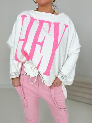 Langarmshirt in Weiß mit Print vorne