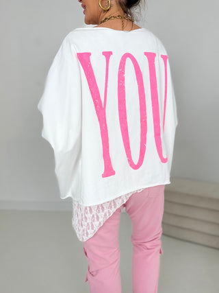 Langarmshirt in Weiß mit Print vorne