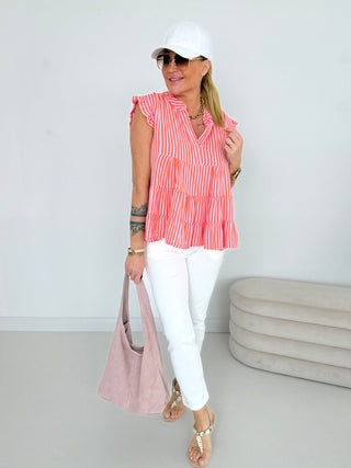 Musselin Bluse gestreift in Flieder-Orange für Damen in Einheitsgröße 36-42