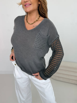 Feinstrick Pullover-grau-einheitsgröße-damen-levelone