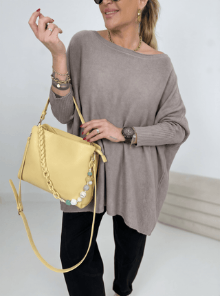Feinstrickpullover in Taupe mit Rundhals-Ausschnitt